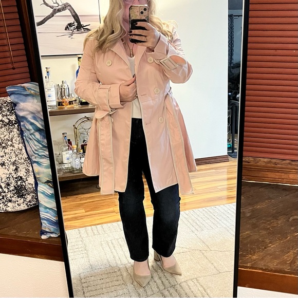 Betsey Johnson Light Pink Trench Coat coquette corset swing twirl sz L jacket - Picture 6 of 16